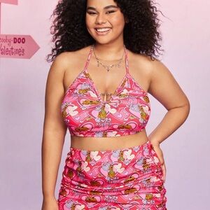 NWT Pink Scooby Doo Print Halter Crop Top Size XL